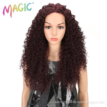 MAGIC 26"Inch Black Kinky Wave Hair Synthetic Lace Front Wig Heat Resistant Kinky Curly Hair Lace Front Wigs For Black Women